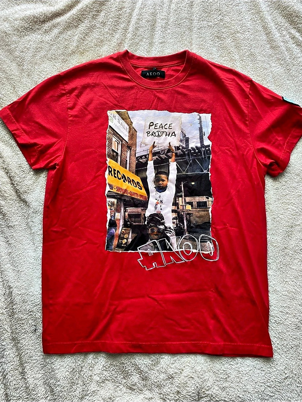 “Peace Brother” AKOO Artsy Graphic Tee XL | Luxury Streetwear | City Style